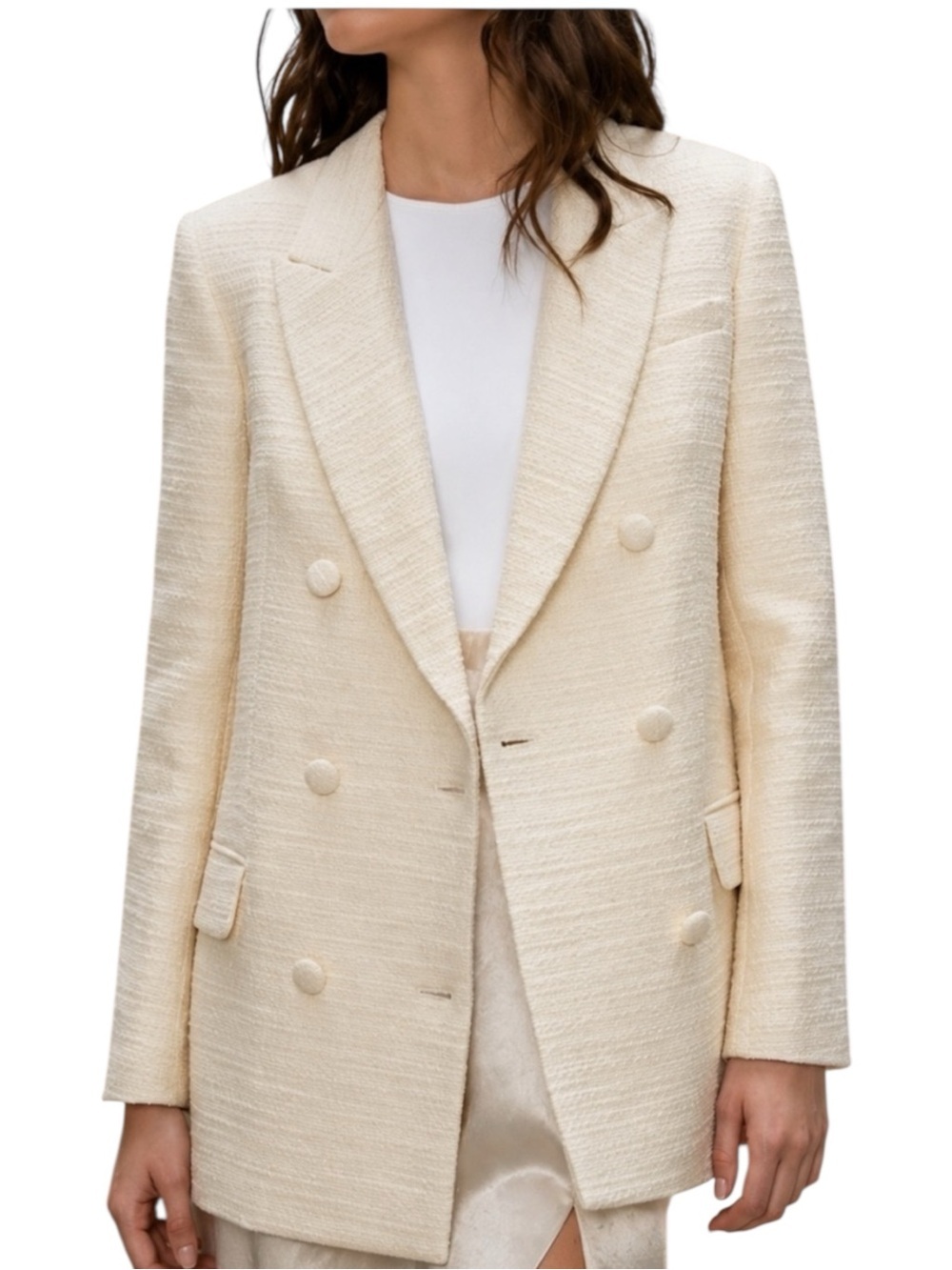 Aritzia Babaton Samuel Tweed Blazer Cream Ivory Double Breasted Size 4